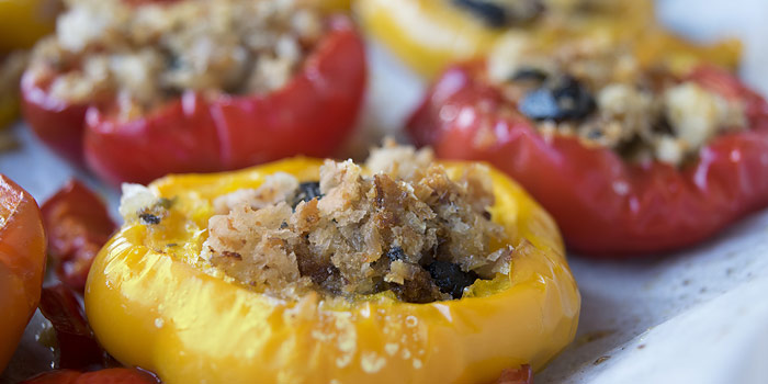 Yellow and red stuffed peppers