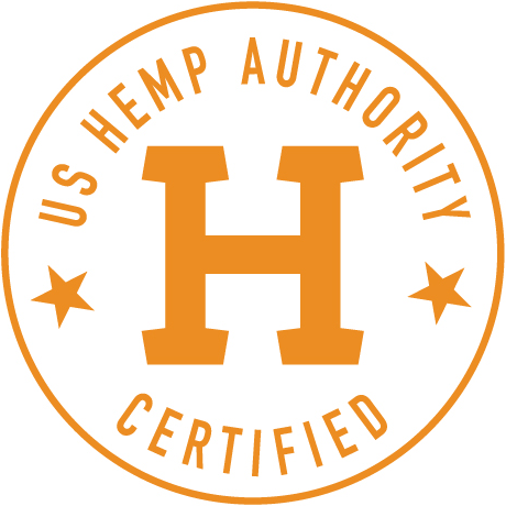 US Hemp Authority Logo - Orange circle with large serif letter H and sans-serif type around it