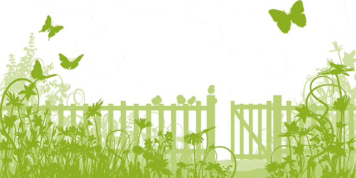 Green Illustration Of Picket Fence With Flowers Butterflies And Birds