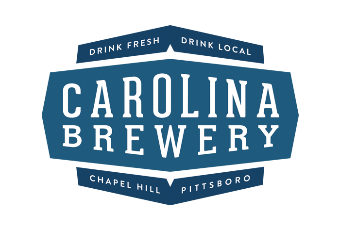 Carolina Brewery Logo - White serif uppercase type over angled blue rectangle