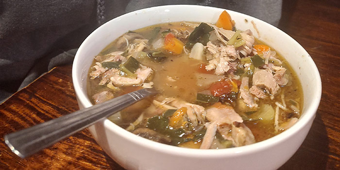 Photo Of A Bowl Of Smoked Chicken And Vegetable Soup