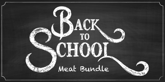Illustration of a chalkboard with Back to School Meat Bundle written on it